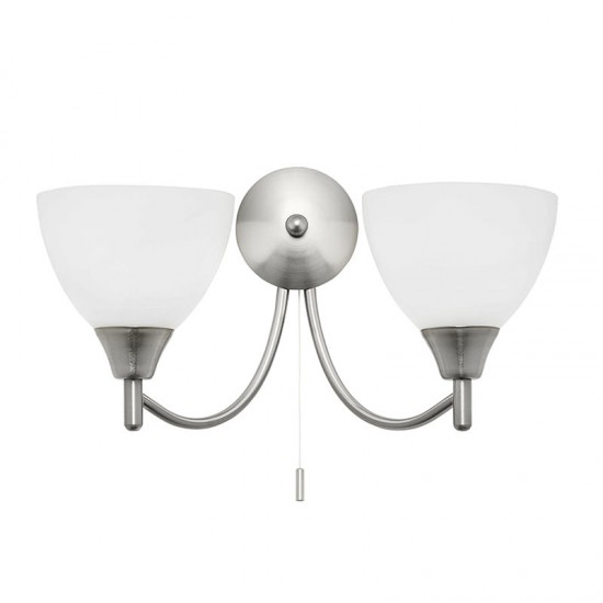 105-001 Satin Chrome Twin Wall Lamp with Opal Glasses