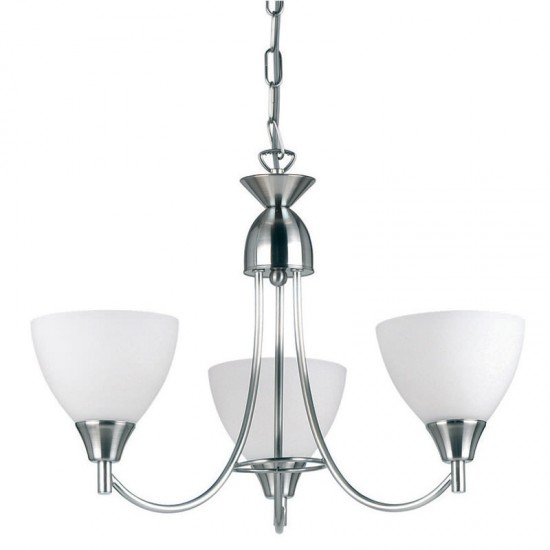 107-001 Satin Chrome 3 Light Centre Fitting with Opal Glasses