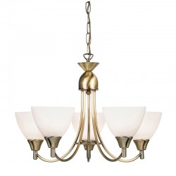 108-001 Antique Brass 5 Light Centre Fitting with Opal Glasses 108-001 Antique Brass 5 Light Centre Fitting with Opal Glasses