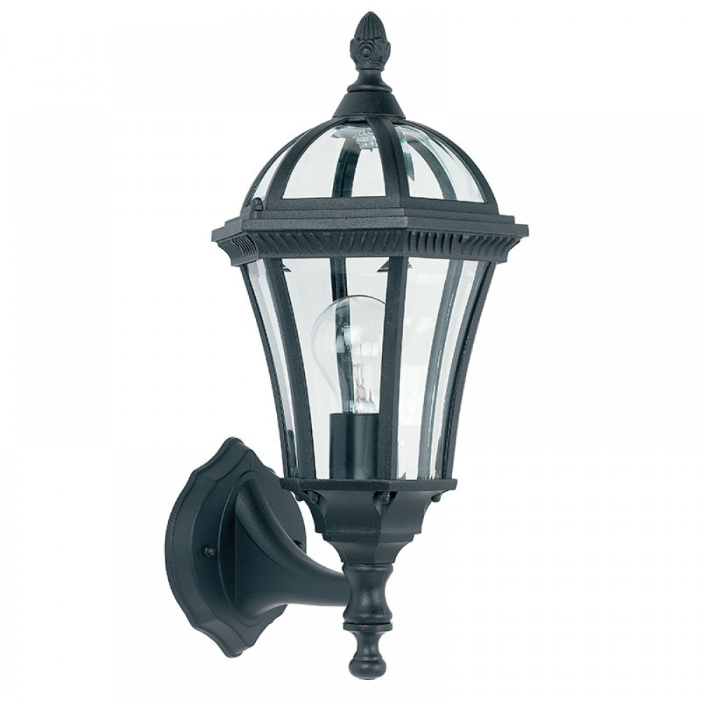 1230 001 Black With Glass Uplight Lantern Wall Lamp