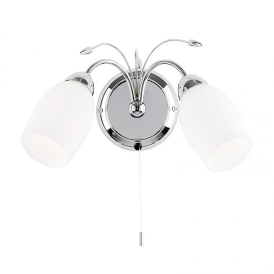 125-001 Chrome Twin Wall Lamp with White Glasses