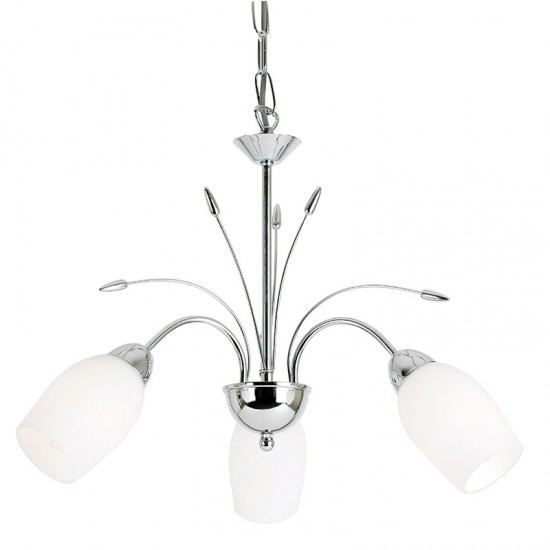 127-001 White Glass with Chrome 3 Light Centre Fitting