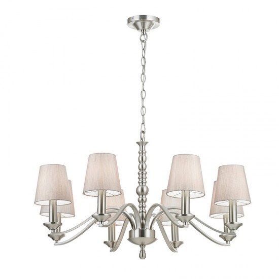 1381-001 Satin Nickel 8 Light Centre Fitting with Silver Shades