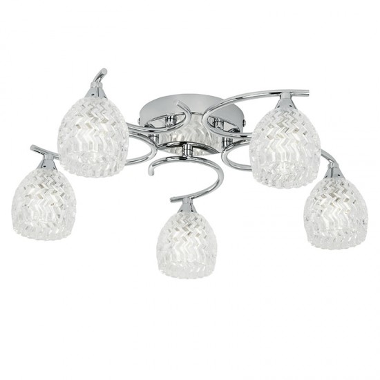 1388-001 Chrome 5 Light Ceiling Lamp with Cut Clear Glass