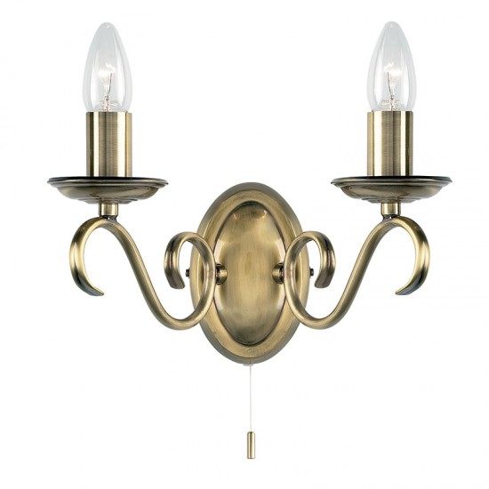 139-001 Antique Brass 2 Light Wall Lamp