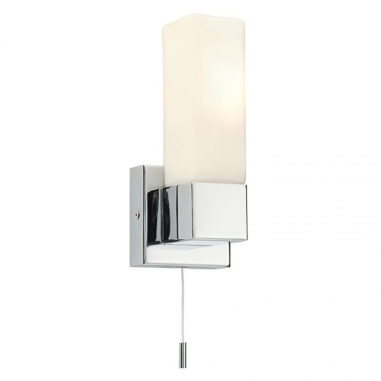 21852-001 Bathroom Chrome Square Wall Lamp with White Glass