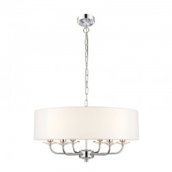 31628-001 Nickel 6 Light Pendant with Vintage White Shade 31628-001 Nickel 6 Light Pendant with Vintage White Shade