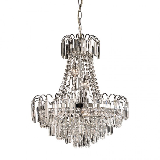 340-001 Chrome 6 Light Chandelier with Crystal Glass