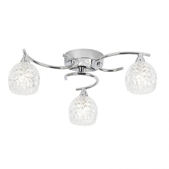424-001 Chrome 3 Light Ceiling Lamp with Cut Clear Glasses