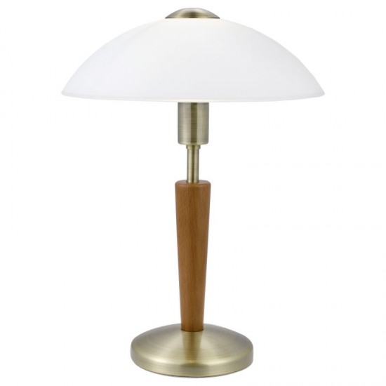 1872-002 White Glass with Wood and Brass Touch Table Lamp 1872-002 White Glass with Wood and Brass Touch Table Lamp