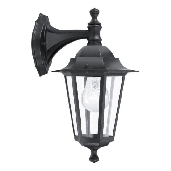 3248-002 Black and Clear Glass Traditional Lantern Downlight Wall Lamp
