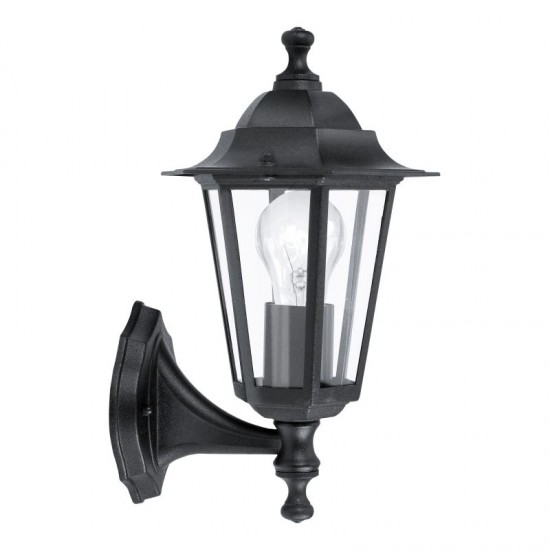 3249-002 Black and Clear Glass Traditional Lantern Uplight Wall Lamp
