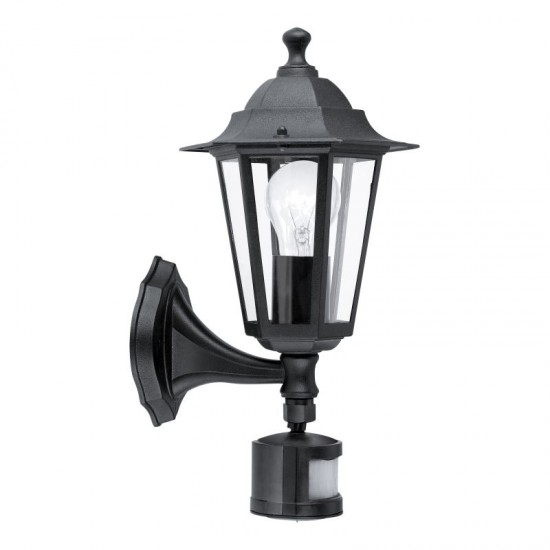 3250-002 Black and Clear Glass Traditional Lantern Sensor Wall Lamp