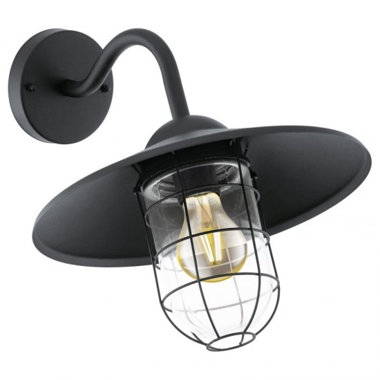 40779-002 Galvanised Steel Black Wall Lamp with Glass Shade