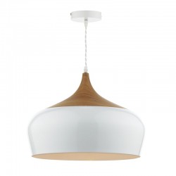 23586-003 White & Wooden Pendant with Gloss White Shade 23586-003 White & Wooden Pendant with Gloss White Shade