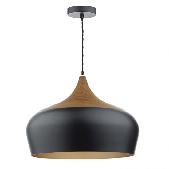 32200-003 Black & Wooden Pendant with Black & Gold Shade