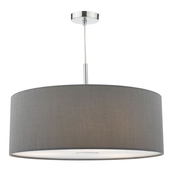 With Diffuser 3 Light Pendant, Grey Fabric Lamp Shade