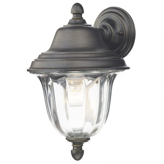 3837-003 Outdoor Black & Gold Wall Lamp with Ribbed Glass