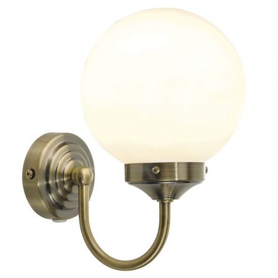 4126-003 Bathroom Brass Wall Lamp with Opal Glass Globe