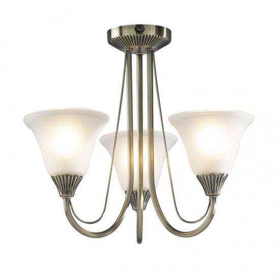 4202-003 Antique Brass 3 Light Centre Fitting with White Glasses