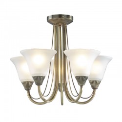 4203-003 Antique Brass 5 Light Centre Fitting with White Glasses 4203-003 Antique Brass 5 Light Centre Fitting with White Glasses