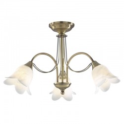4663-003 Antique Brass 3 Light Centre Fitting with Flower Glasses 4663-003 Antique Brass 3 Light Centre Fitting with Flower Glasses