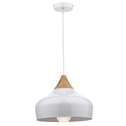 4957-003 White & Wooden Pendant with White Shade 4957-003 White & Wooden Pendant with White Shade