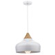 4957-003 Small White Metal Shade with Wood Pendant