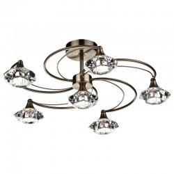 108959-005 Antique Brass 6 Light Centre Fitting with Crystal Glasses 108959-005 Antique Brass 6 Light Centre Fitting with Crystal Glasses