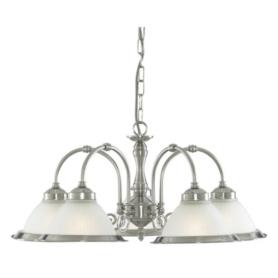 8296-006 Ribbed Glass & Satin Silver 5 Light Centre Fitting