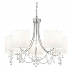 8298-006 Chrome 5 Light Centre Fitting with White Shade and Crystal
