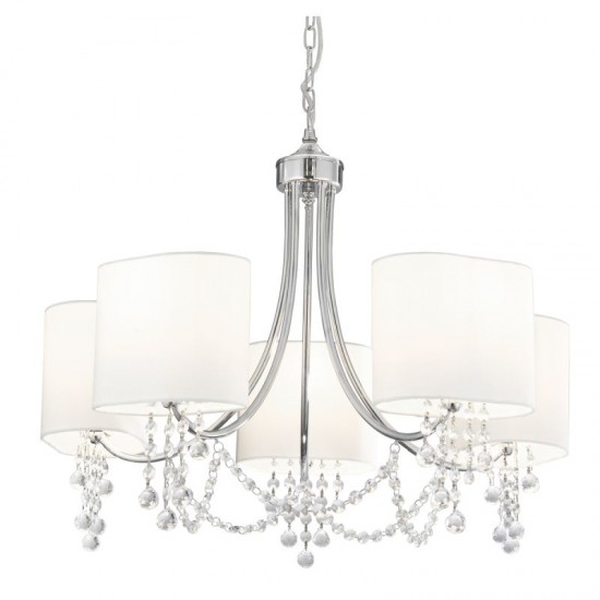 8298-006 Chrome 5 Light Centre Fitting with White Shade and Crystal