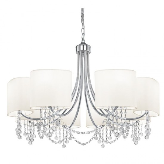 8299-006 Chrome 8 Light Centre Fitting with White Shade and Crystal
