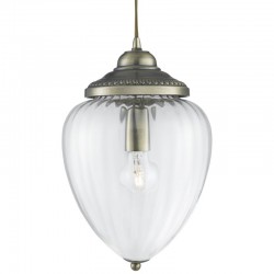 8319-006 Antique Brass Pendant with Clear Ribbed Glass