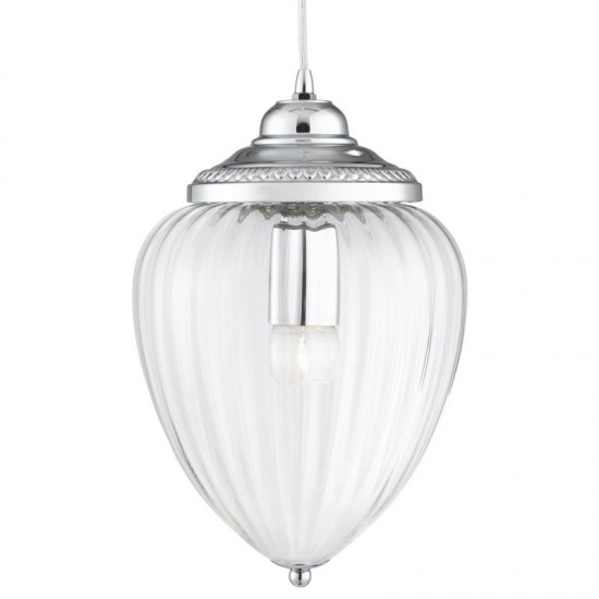 8320-006 Chrome Pendant with Clear Ribbed Glass