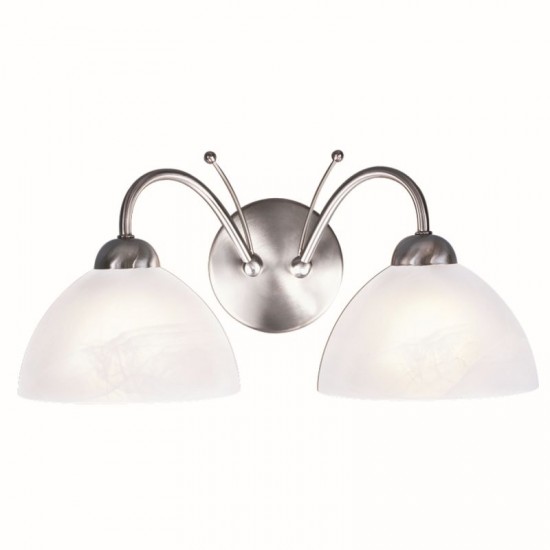 8334-006 Satin Silver 2 Light Wall Lamp with Alabaster Glasses