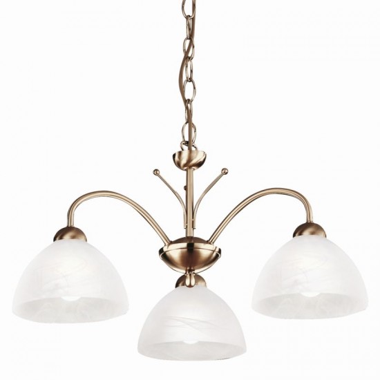8335-006 Antique Brass 3 Light Centre Fitting with Alabaster Glasses
