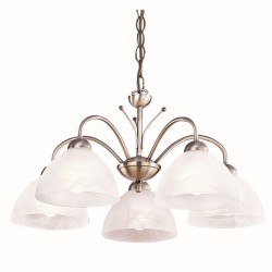 8337-006 Antique Brass 5 Light Centre Fitting with Alabaster Glasses