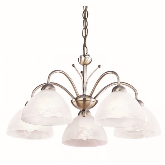 8337-006 Antique Brass 5 Light Centre Fitting with Alabaster Glasses