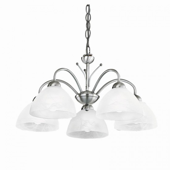 8338-006 Satin Silver 5 Light Centre Fitting with Alabaster Glasses