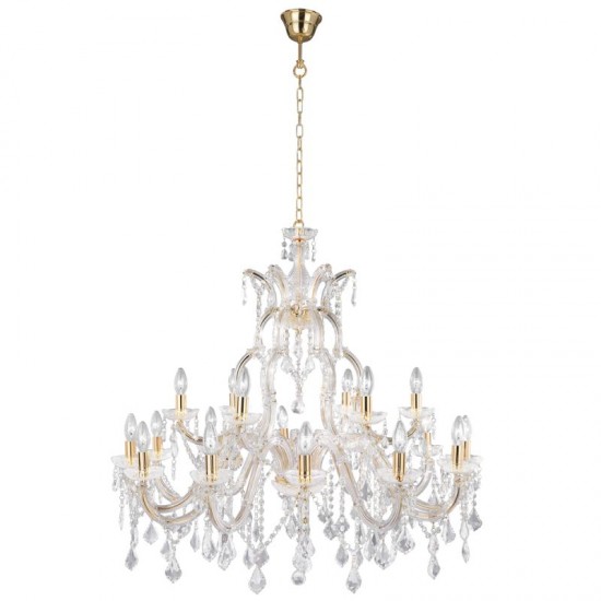 8350-006 Brass & Acrylic 18 Light Chandelier with Crystal