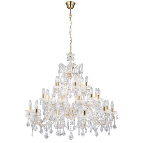 8351-006 Brass & Acrylic 30 Light Chandelier with Crystal