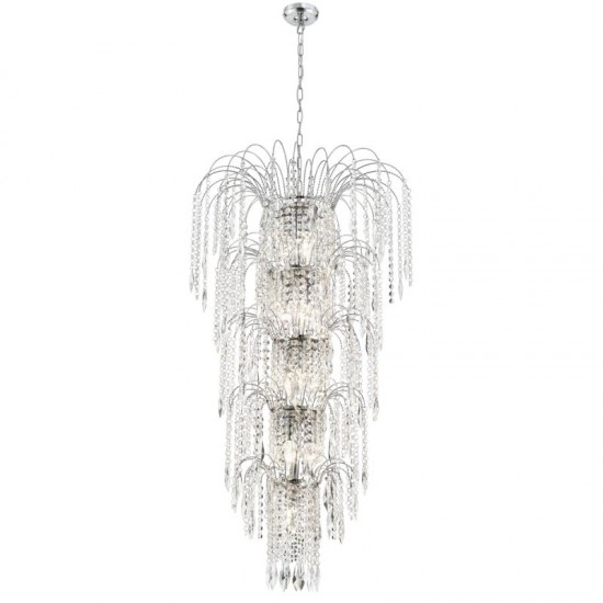 8373-006 Chrome 5 Tier Waterfall Chandelier with Crystal