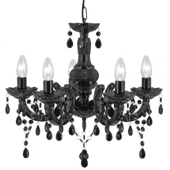 8392-006 Black Acrylic 5 Light Chandelier with Crystal