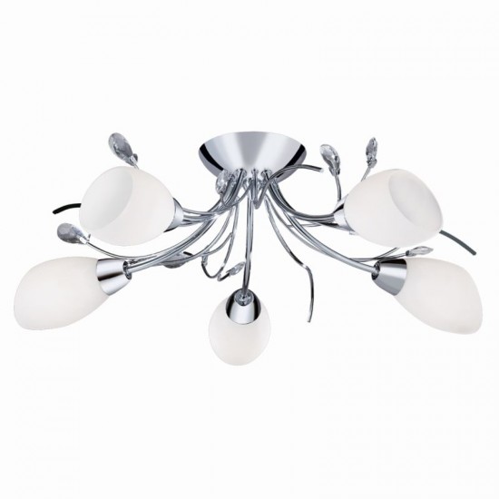 8464-006 Chrome 5 Light Ceiling Lamp with Opal Glasses