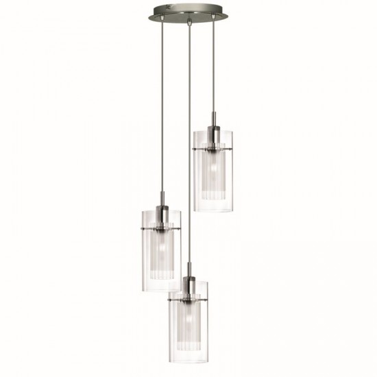 Satin Silver Double Glass Pendant, Clear And Frosted Glass Pendant Light Shade