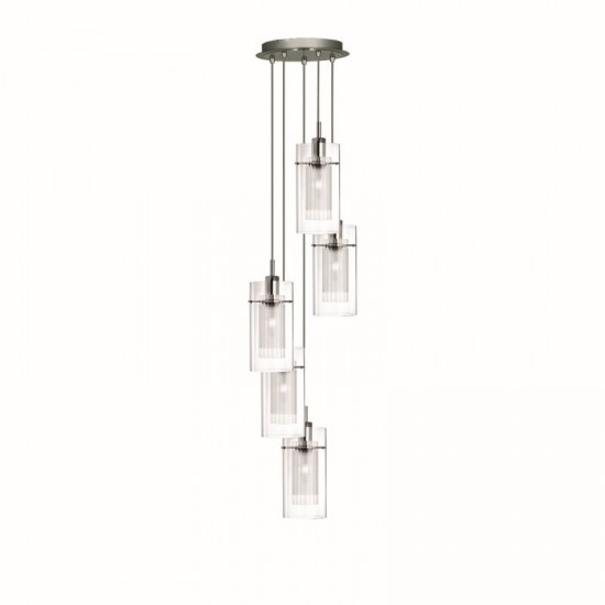 8563-006 Chrome 5 Light Cluster Pendant with Clear & Frosted Glasses