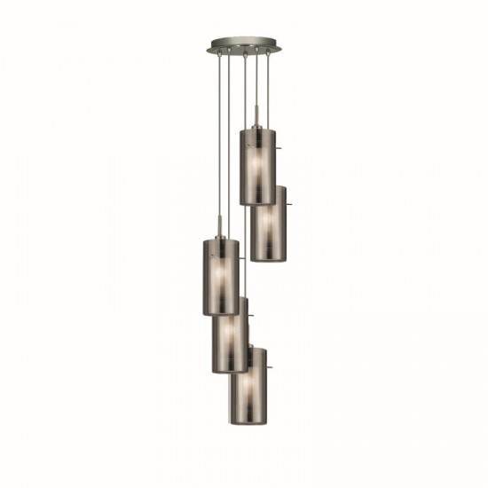 8564-006 Chrome 5 Light Cluster Pendant with Smoked & Frosted Glasses