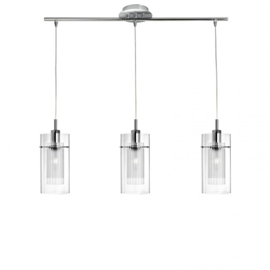 8754-006 Chrome 3 Light over Island Fitting with Clear & Frosted Glass