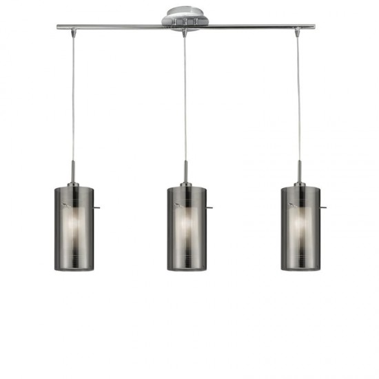 8755-006 Chrome 3 Light over Island Fitting with Smoked & Frosted Glass
